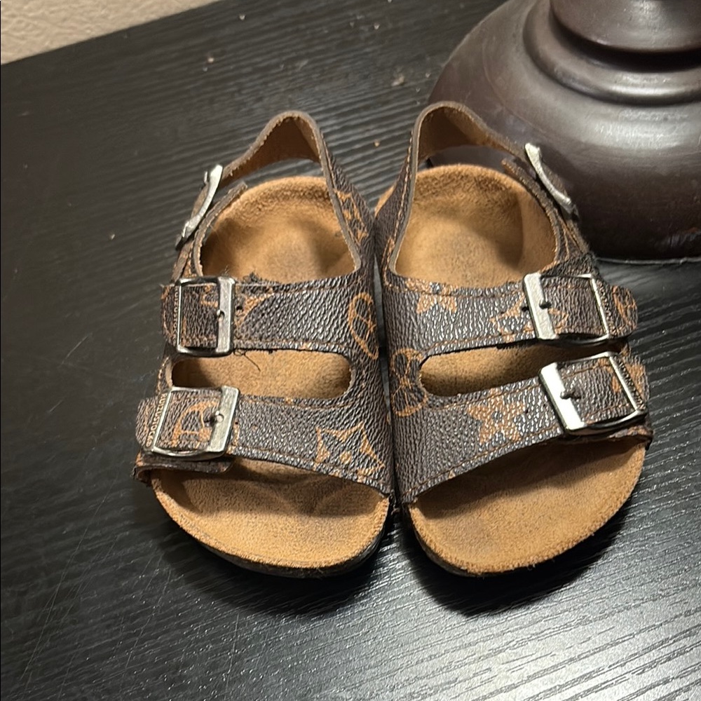 Brown Sandals with Adjustable Straps and Cork Footbed